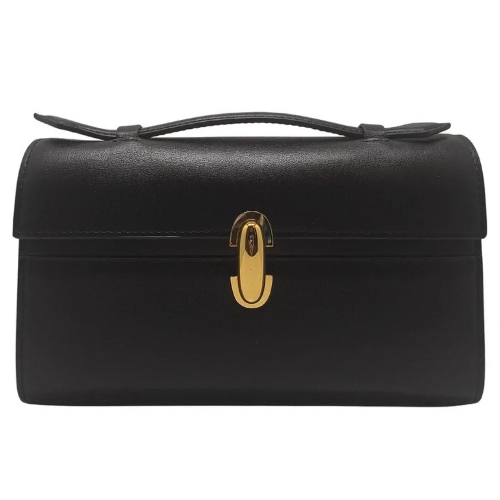 Savette‎ Black Leather Symmetry Top Handle Clutch Bag